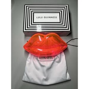 Lulu Guinness Lips Kiss Neon Pink Clear Clutch Purse Travel Cosmetics Bag